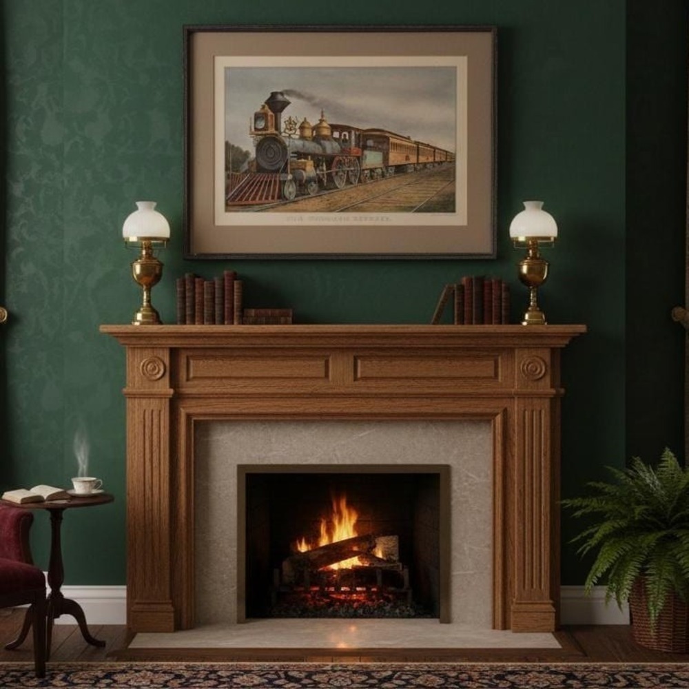 Currier & Ives The Through‎ Express Train Lithograph Reprint Framed Art Print